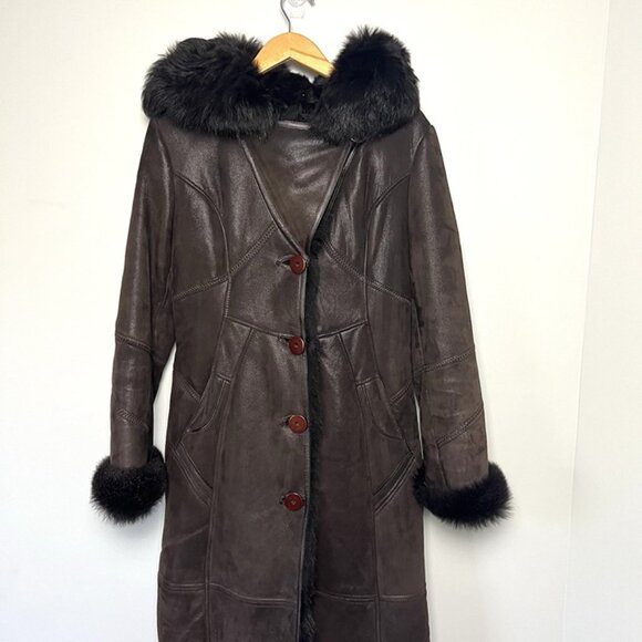 Women’s Real Shearling Hooded Coat sz S Penny Lane Jacket Patchwork Mob Wife - Picture 4 of 12